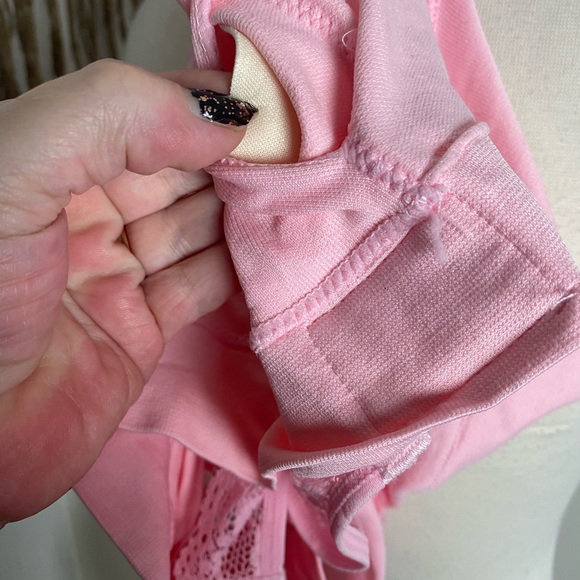 NWOT pink sports bra lace trim front wrap around closure adjustable stretch 2 XL - Picture 10 of 11